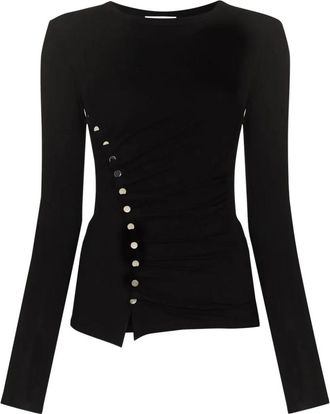 Paco Rabanne Zwarte drap&eacute; top met drukknopen van jersey - Dames - Longsleeves - Zwart - L - Tops