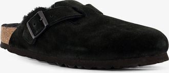 Birkenstock Unisex Mule Boston Shearling Suede Black Leather Sandal