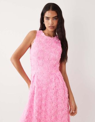 Vila Vestito lungo in jacquard a fiori rosa bonbon