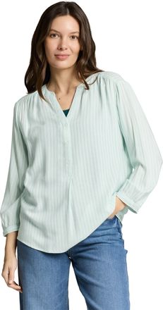 Tom Tailor Klassische Bluse TOM TAILOR, Damen, Gr. 34, blau haze wei&szlig; stripe, Web, Obermaterial: 100% Viskose, gestreift, regular fit normal, V-Ausschnitt, Bluse