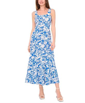 Vince Camuto Floral Square Neckline Maxi Dress In Classic Blue/white