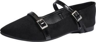 Generic Womens Mary Jane Style Slip On Pointed Toe Ballet Flats Buckle Strap Comfort Lightweight Casual Shoes for Daily Wear (Black,5.5)