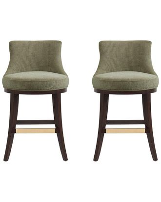 Manhattan Comfort Set Of 2 Lucia Chenille Counter Stools With Beech Wood Legs