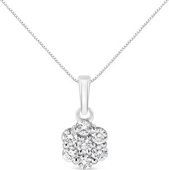 House of Brilliance 14KT White Gold 1/2 cttw Diamond Floral Cluster Pendant Necklace