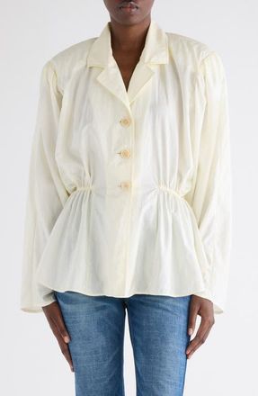 Chlo&eacute; Puff Shoulder Peplum Shirt in Coconut Milk at Nordstrom, Size 10 Us