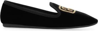 Miu Miu Logo Velvet Flats - Dames - Loafers - Zwart - 35 EU - Leer - Schoenen