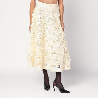 Rotate Cream Skirt With Floral Appliqu&eacute;s