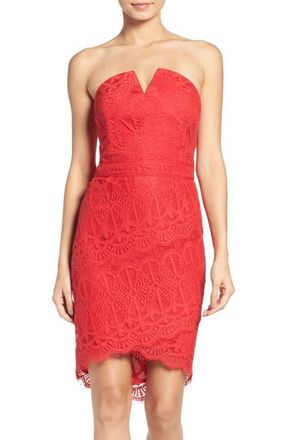 Adelyn Rae Strapless Lace Dress in Red at Nordstrom, Size Medium