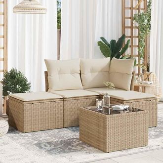 vidaXL Juego De Sof&aacute;s Jard&iacute;n Con Cojines 5 Pzas Rat&aacute;n Sint&eacute;tico Beige Vidaxl