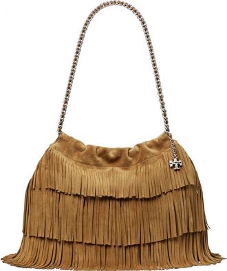 Tory Burch Fleming Suede Fringe Hobo Bag in Wild Tabacco at Nordstrom
