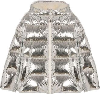 Yves Salomon metallic-finish coat - women - Polyester/Polyamide/Polyamide/Lamb Fur/Duck Down/Duck Feathers - 34 - Silver