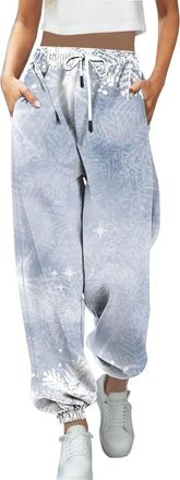 Generic Christmas Joggers for Women UK Funny Snowman Print Holiday Sweatpants High Waist Baggy Trousers Oversized Xmas Drawstring Jogging Pants Ladies Gym Wal