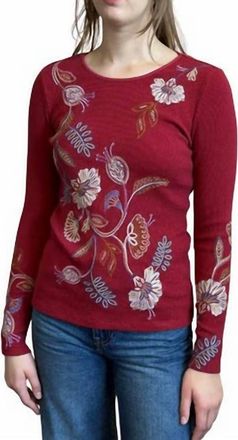 Johnny Was Long Sleeve Thermal Gineva Top In Biking Red