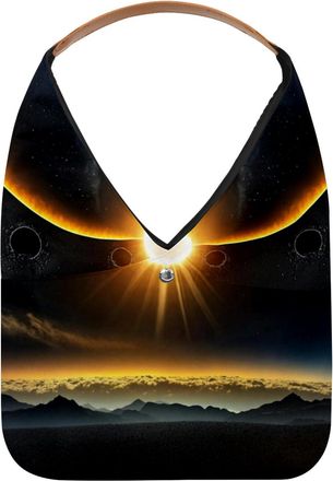 Generic Black Space Sky Background with Solar Eclipse (1) Reusable Lightweight Grocery Bags - Foldable Into Compact Pouch, Washable & Sturdy, Multipurpose for