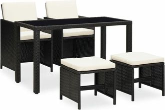 vidaXL 5 Piece Outdoor Dining Set with Cushions Poly Rattan Black vidaXL