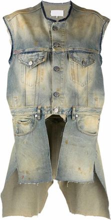 Maison Margiela Blauw Katoenen Gilet - Dames - Bodywarmers - Blauw - 2XS - Katoen - Jassen
