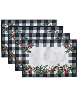 Elrene Set Of 4 Holly Farmhouse Charm Holiday Fabric Placemats