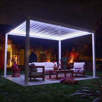 Sweeek P&eacute;rgola bioclim&aacute;tica de aluminio 3x4m con iluminaci&oacute;n led, blanco