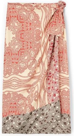 Motivi Satijnen Pareo Rok met Print - Dames - Midirokken - Rood - 2XS - Satijn - Rokken