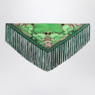 Etro Foulard verde in jacquard di seta con frange