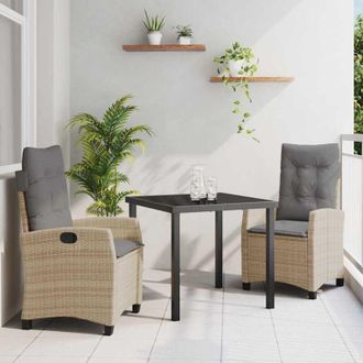 vidaXL Vidaxl - Conjunto De Comedor De Jard&iacute;n 3 Pcs Beige Rat&aacute;n Sint&eacute;tico