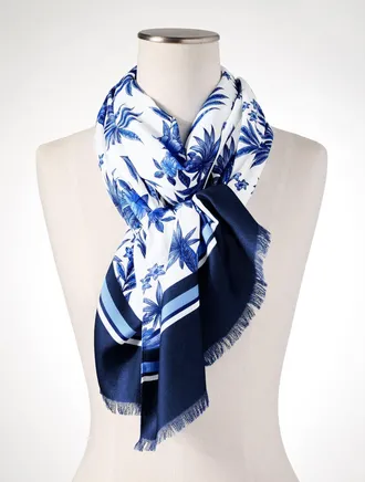 Talbots Painted Palms Oblong Scarf - Shore Blue - 001 Talbots