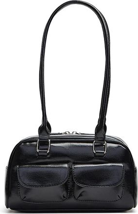 Generic Compatible For Womens Satchel Hobo Bag Leather Shopping Solid Armpit Casual Double Pocket Hand(Black)