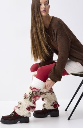 Simons Womens Floral high-pile fleece legwarmers Exclusive collection from Italy