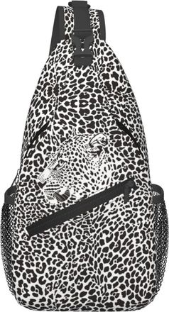 Generic White Black Cool Leopard Print Cross Body Bag Trendy Sling Bag Breathable Daypack For Men Workout Camping