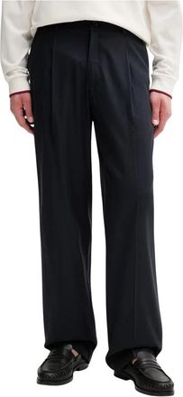 Les Deux Gekreide Twill Kostuumpants - Heren - Straight fit broeken - Blauw - W34 L32 - Katoen - Broeken