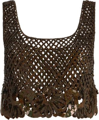 Alberta Ferretti Cropped Top met Brede Bandjes - Dames - Tops zonder mouwen - Bruin - M - Katoen - Tops