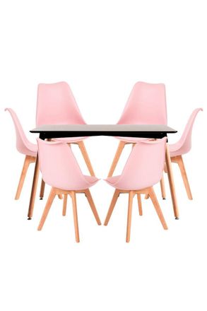 Regalos Miguel Regalos Miguel - Conjuntos De Mesa Y Sillas - Conjunto Mesa Tower Rectangular 120 X 80 Cm Negra Y Pack 6 Sillas Synk Basic - Rosa