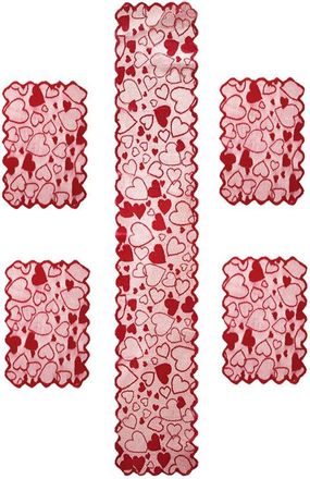 OEM Juego De 5 Piezas De Manteles Individuales/camisetas Para El D&iacute;a De San Valent&iacute;n Con Motivo De Encaje Rojo En Forma De Coraz&oacute;n