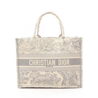 Dior Gray Ivory Canvas Handbag Tote Bag (Pre-Owned)