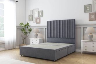 Sloomy Manhattan Plush Divan Bed Base 2 Drawers Foot-End - 26 Headboard in Dark Grey | Size: Small Double