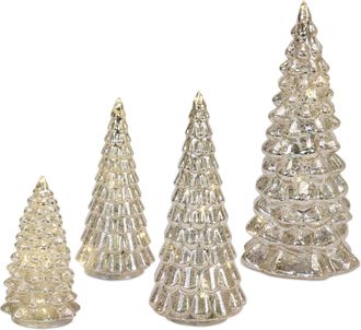Melrose International LED Lighted Mercury Glass Holiday Tree Decor (Set of 4) - Silver, Gold