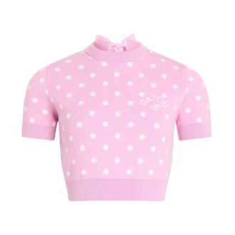 Patou Round-neck Knitwear, female, Pink, Size: M Polka Dot Cropped Knitted Sweater