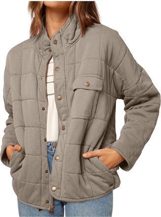 Generic Quilted Coat for Women UK Sale Clearance Winter Thicken Jacket Padded Down Coat Warm Fleece Cotton Coat with Pocket Ladies Lightweight Outerwear Winte