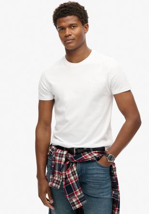 Superdry Rundhalsshirt SUPERDRY ESSENTIAL LOGO EMB TEE, Herren, Gr. L, weiss (optic, optic), Single Jersey, Obermaterial: 100% Baumwolle, slim fit normal, Rund