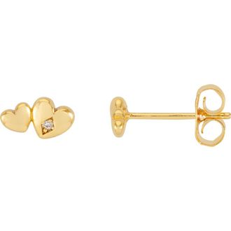 Estella Bartlett Double Cubic Zirconia Heart Stud Earrings in Gold at Nordstrom