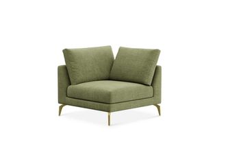 Castlery Lena Corner Sofa Customized, (Washed Chenille) Moss (Brass Legs), Machine Washable, Removable Covers for Green