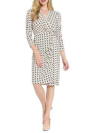 London Times Twist Front Draped Sheath Dress in Black/Cream at Nordstrom Rack, Size X-Large