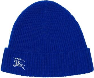 Burberry Blauwe Equestrian Knight Cashmere Beanie Hoed - Dames - Hoeden - Blauw - ONE Size - Kasjmier - Accessoires