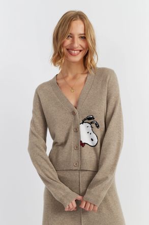 Chinti and Parker Warm-Oatmeal Wool-Cashmere Peekabow Cardigan