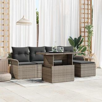vidaXL Vidaxl - Set Divano Da Giardino Con Cuscino 6 Pcs Grigio Poly Rattan