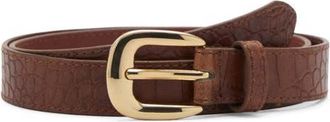 Mango Croc Embossed Faux Leather Belt in Brown at Nordstrom, Size Medium