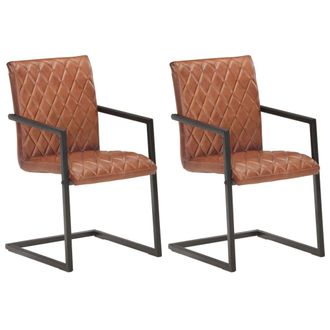 vidaXL Sillas Voladizas De Comedor 2 Unidades Cuero Aut&eacute;ntico Marr&oacute;n Vidaxl