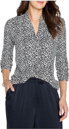 Nic+Zoe Petite Geo Toss Knit Top Womens Clothing Indigo : PS, Polyester/Spandex