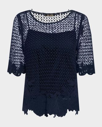 Kobi Halperin Sylvs Floral Crochet Rosette Net Blouse