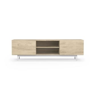 HERDASA Mueble TV melamina roble claro patas blanco 52x180x44 cm